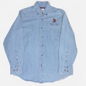 Vintage Jerzees Bald Eagle Boys Camp Oxford Shirt Mens M Denim Blue